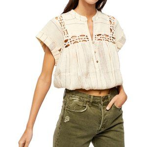 FREE PEOPLE CEDAR LACE STRIPE PULLOVER TOP